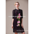 Half Sleeve Floral Embroidery Black blue red Midi Dresses For Women